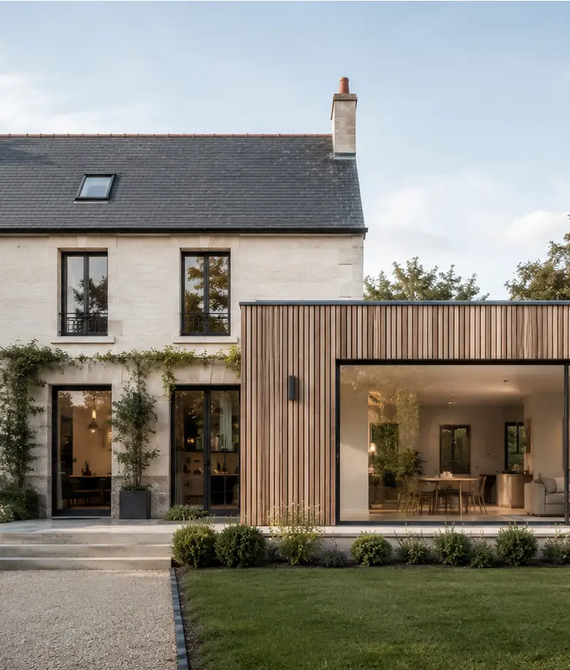 Maison avec agrandissement sur le côté