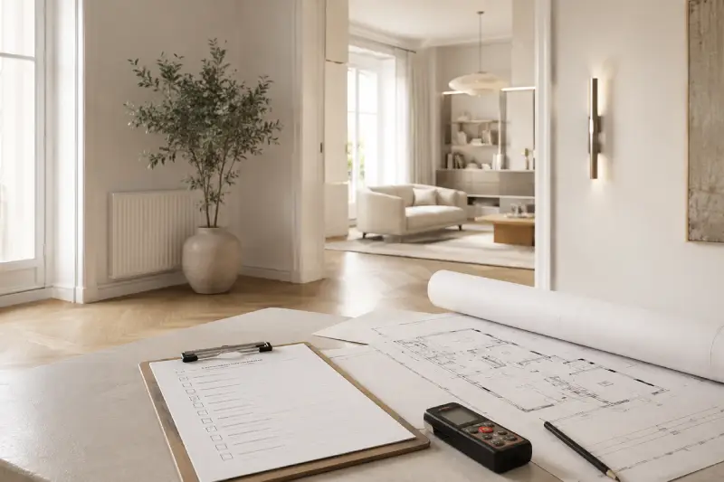 Plan, notes et outils dans le cadre d'un audit de pré-achat immobilier