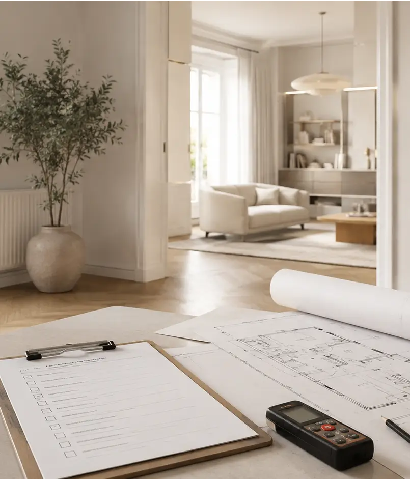 Séjour d'une maison, avec documents et matériels pou l'audit de pré-achat immobilier par Sureway
