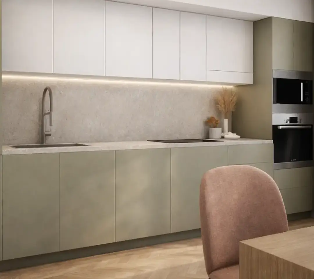 3D du projet de rénovation Paris 17, plan de la cuisine