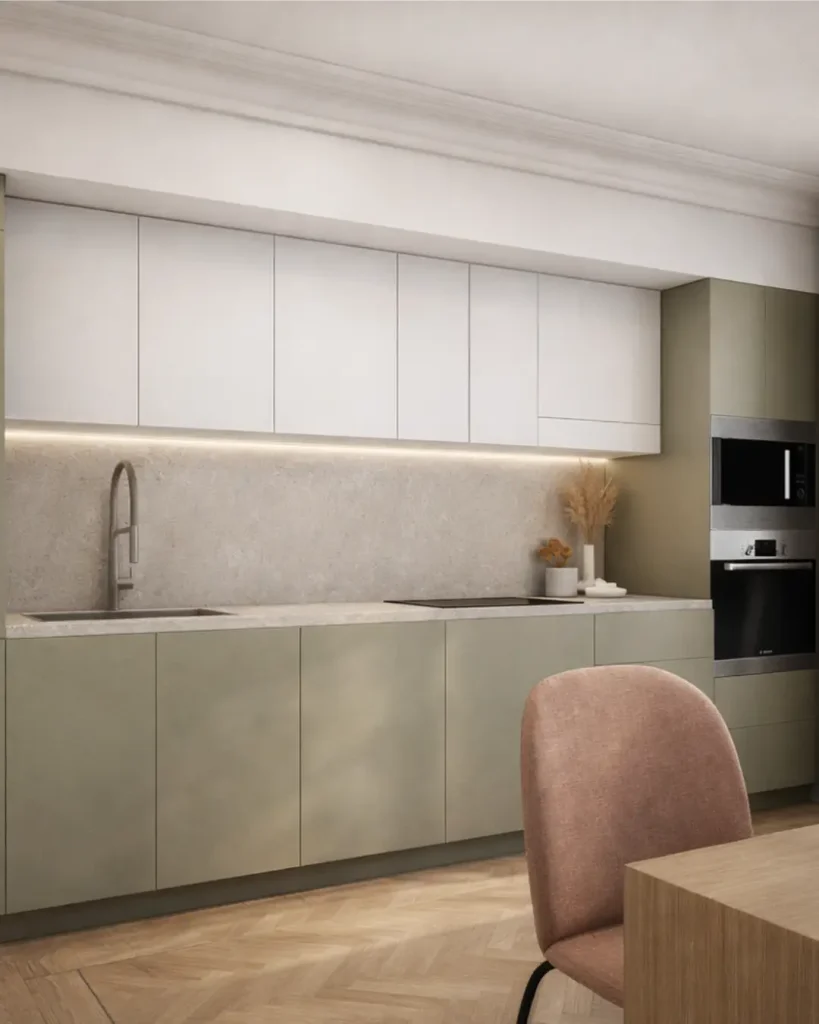 3D du projet de rénovation Paris 17, plan de la cuisine et salle à manger